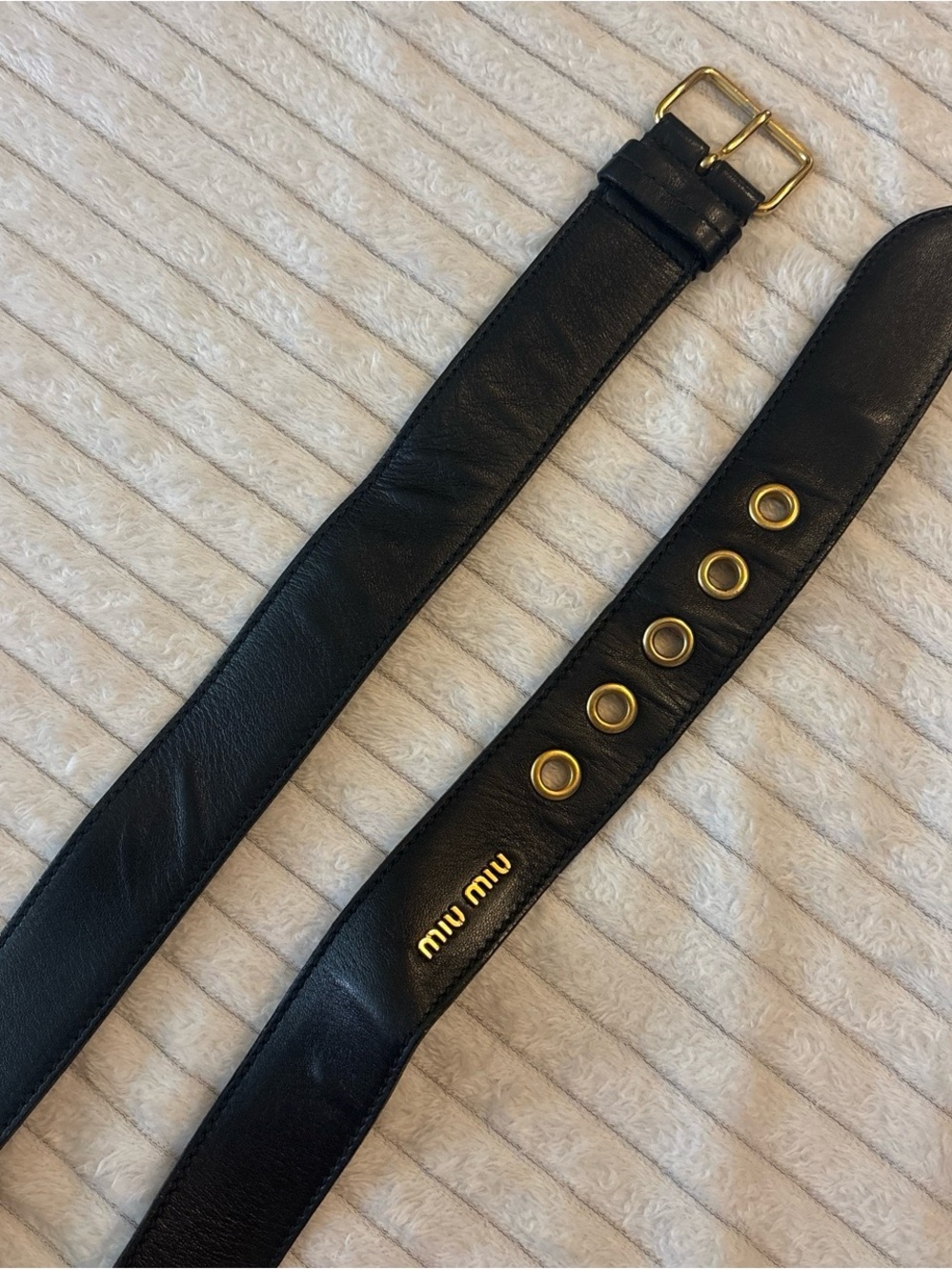 Miu Miu Black Leather Belt with Gold Hardware